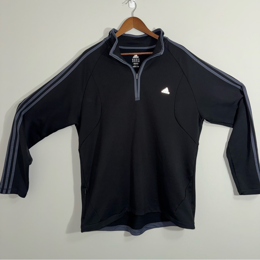Adidas Men’s Black and Gray 3 Stripe Quarter-Zip Athletic Pullover Size 2XL